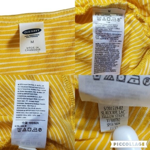 Old Navy yellow white striped flutter sleeve lace-up tie front top sz M - Picture 10 of 10